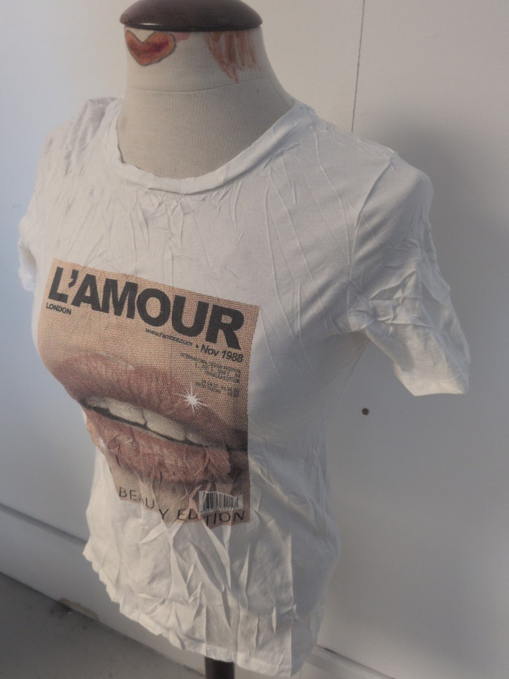 Ladies River Island Size 6 White Print Short Sleeve T-shirt
