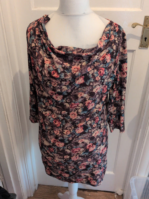 14 Purple Floral Long Sleeve Dress Knee Length