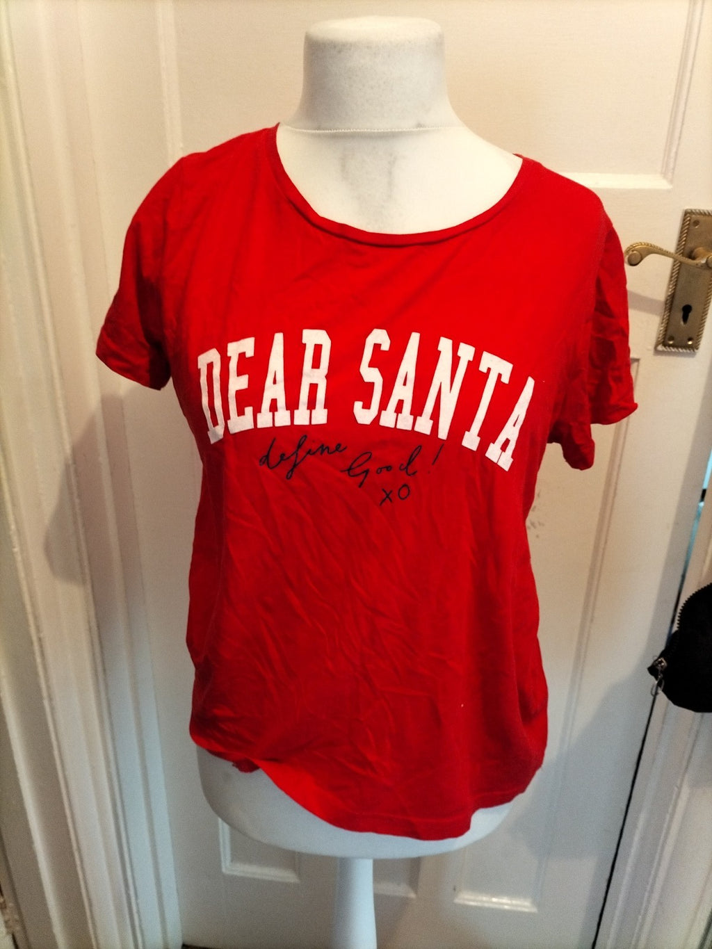 Ladies George Size 12-14 Red Short Sleeved Santa Pyjama Top