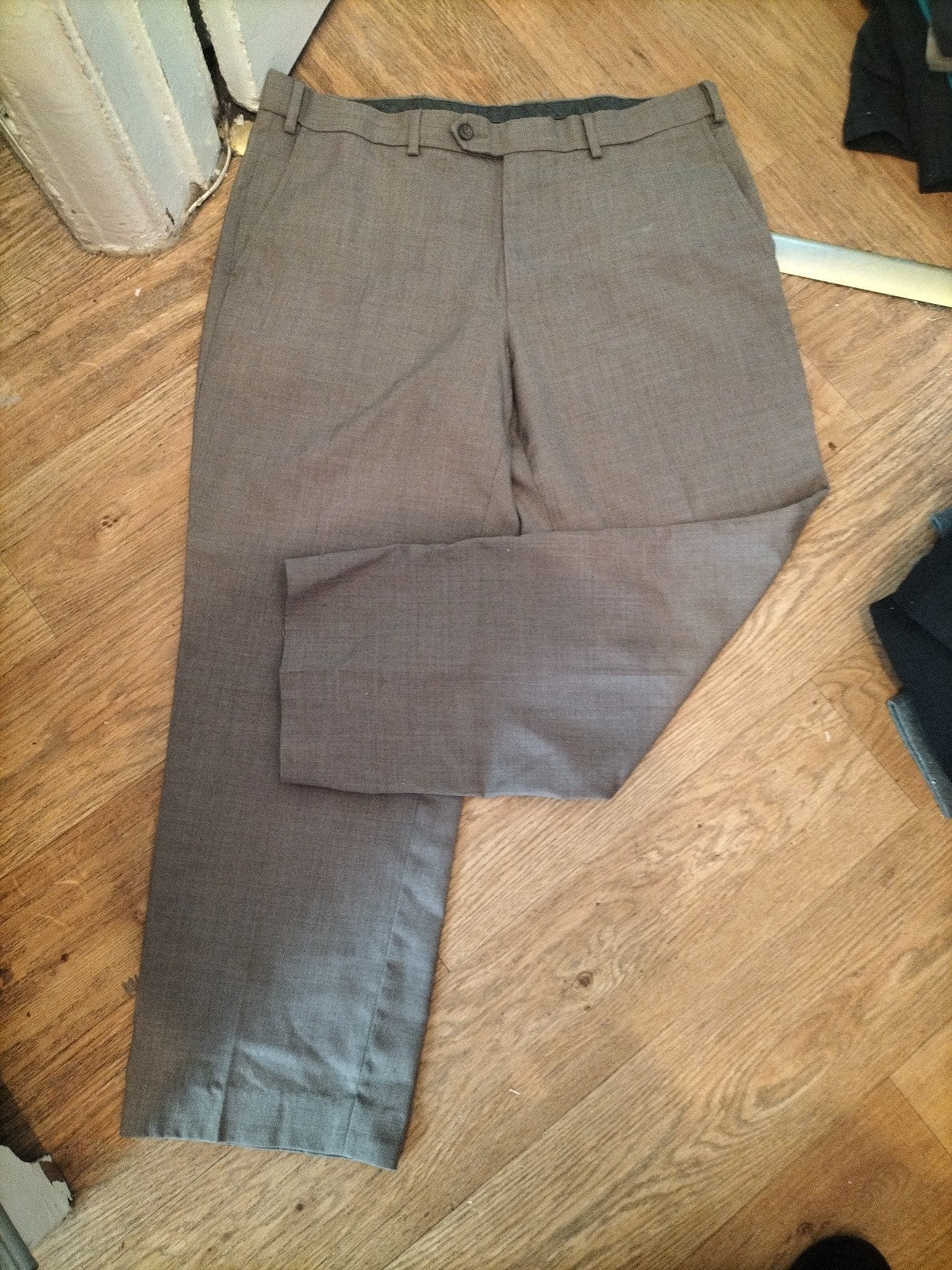 Marks And Spencer 36x29 Neutral Performance Wool Blend Trousers