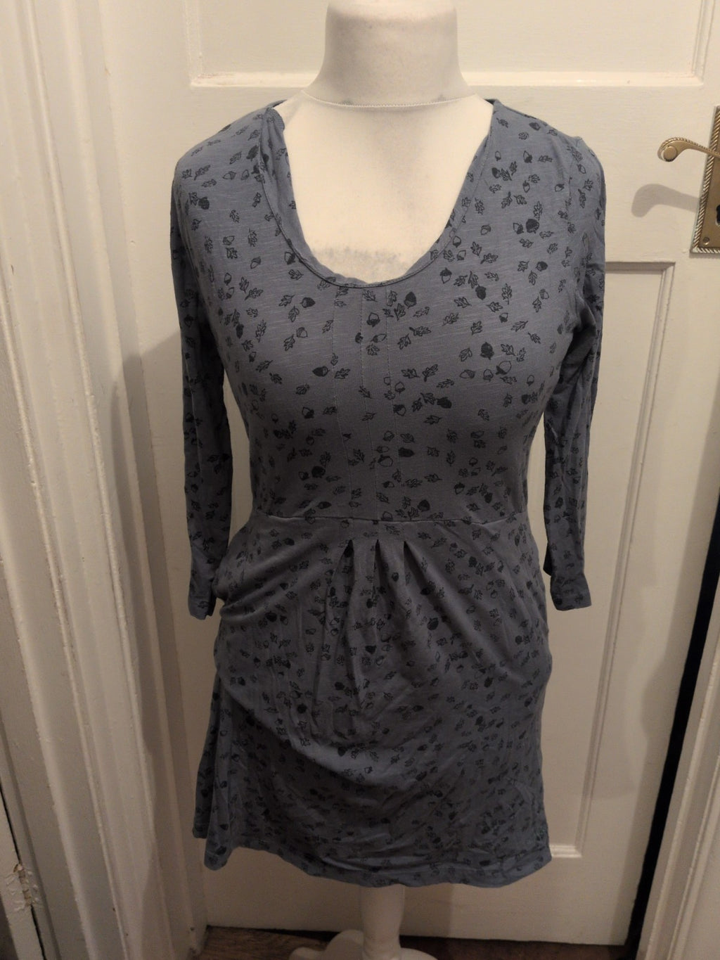 Weird Fish 10 Grey And Navy Patterned Long Sleeve Dress
