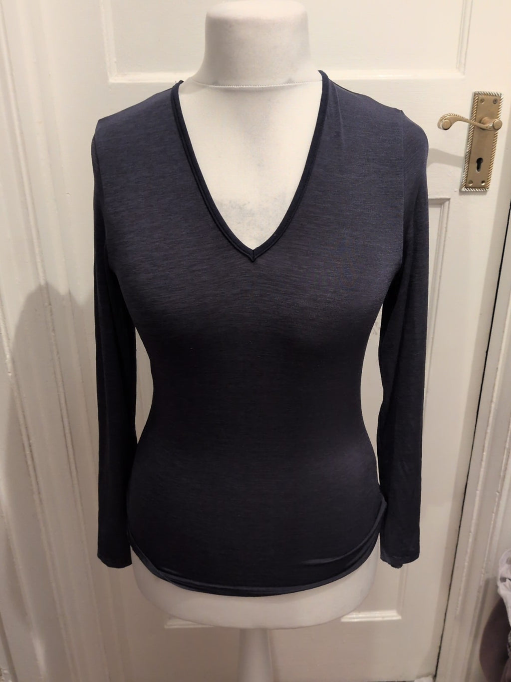 Next 10 Dark Blue V Neck Lightweight Long Sleeve T-shirt