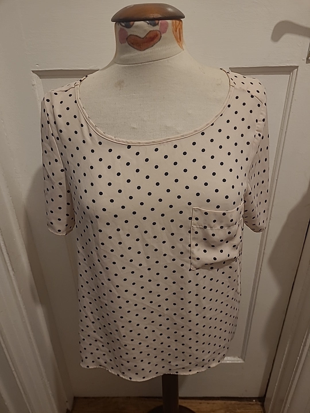 Ladies George Size 12 Baby Pink Polkadot Short Sleeved Blouse