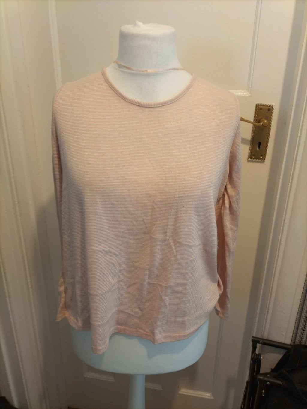 Ladies Primark Size 10 Pale Pink Striped Lace Lined Long Sleeved Open Back...