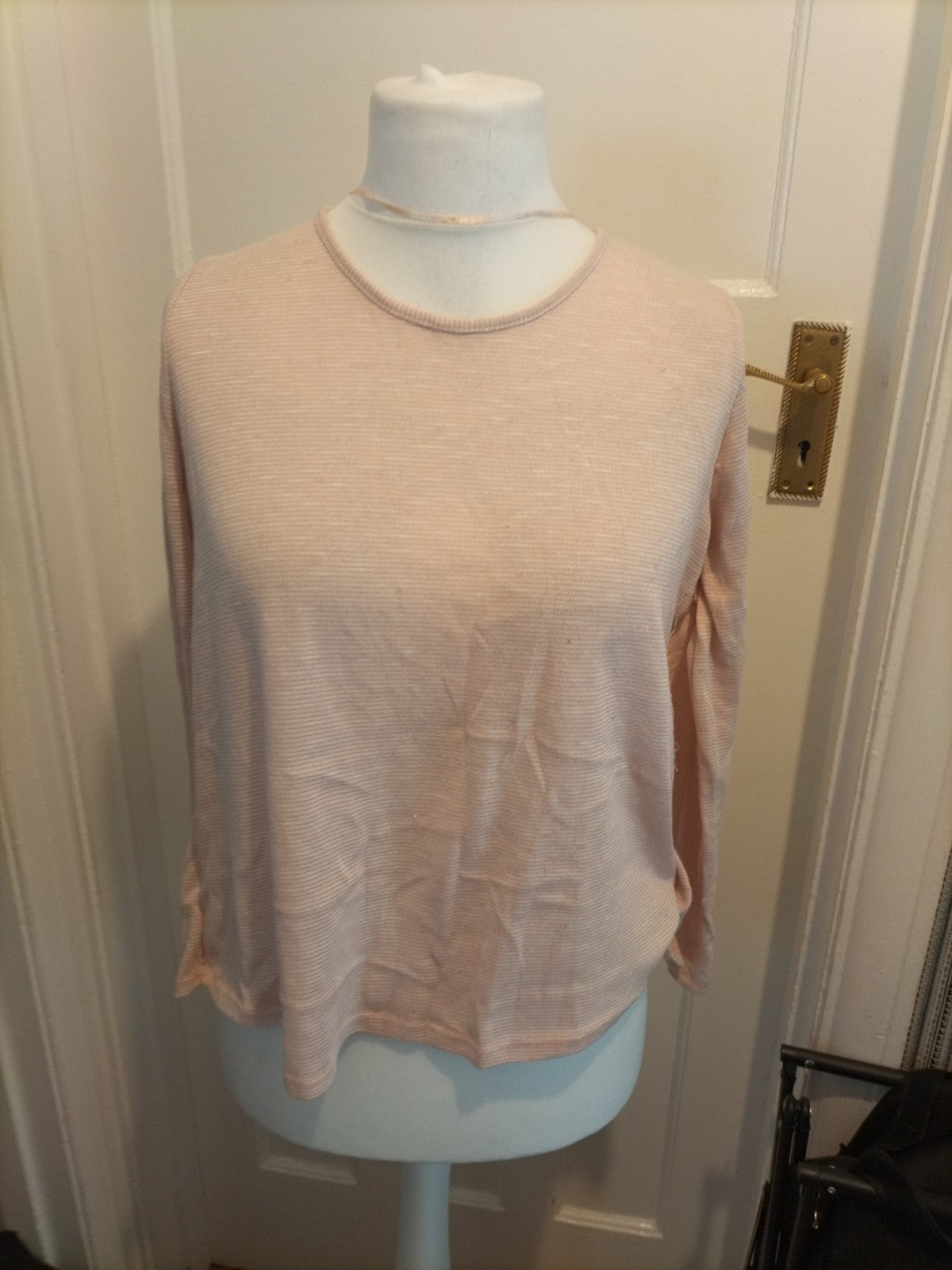 Ladies Primark Size 10 Pale Pink Striped Lace Lined Long Sleeved Open Back...