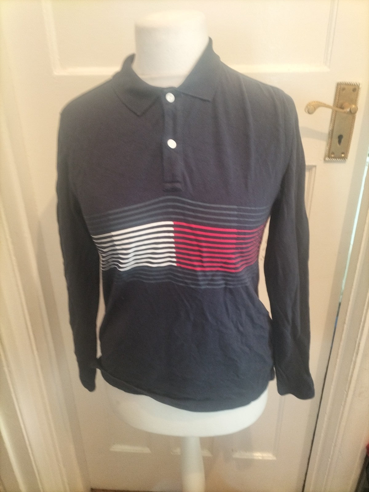 Mens Tommy Hilfiger Size 164 Navy Long Sleeve Polo