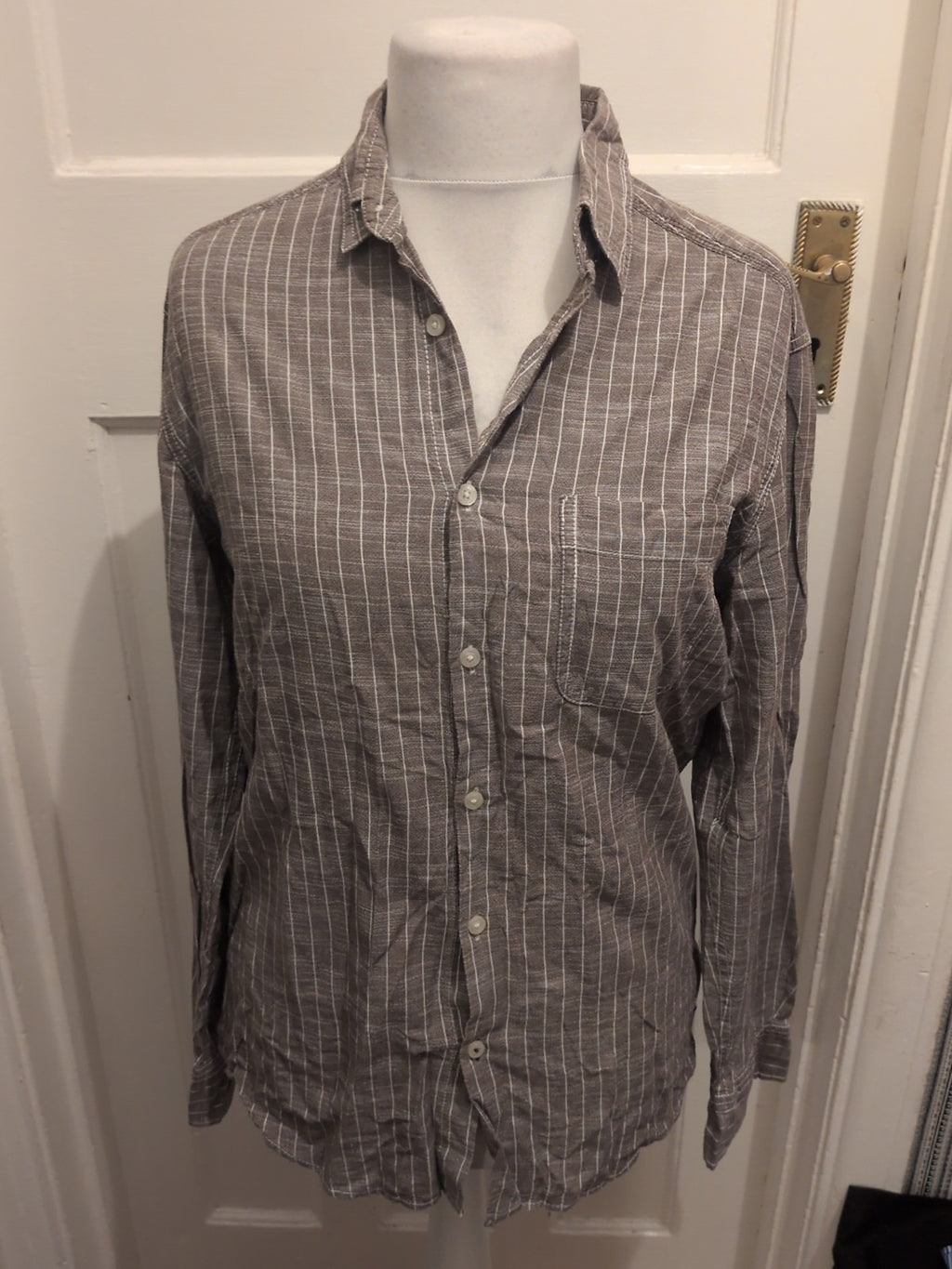 Mens Marks And Spencer Size Small Chocolate Check Long Sleeved Shirt