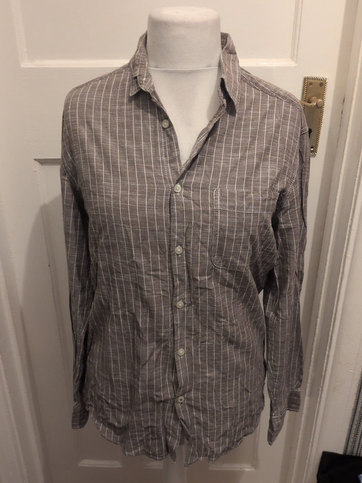 Mens Marks And Spencer Size Small Chocolate Check Long Sleeved Shirt