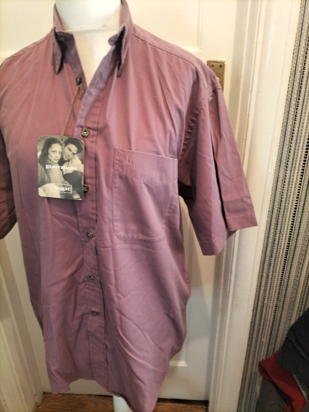 Brand New Mens Haggar Size M Purple Short Sleeved Shirt