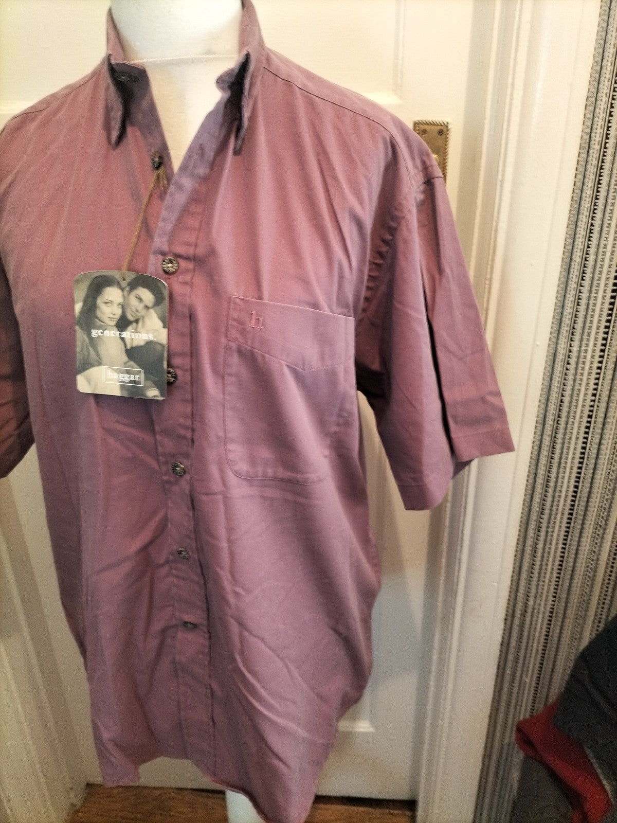 Brand New Mens Haggar Size M Purple Short Sleeved Shirt