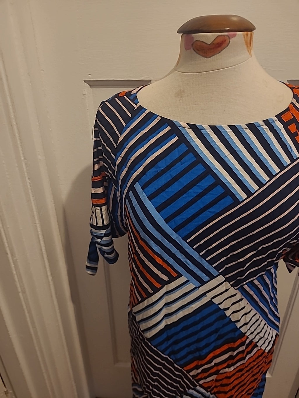 Ladies Dorothy Perkins Size 14 Blue/Black/White/Orange Striped Short Sleeved...