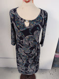 Debenhams 14 Navy With Floral Long Sleeve Dress