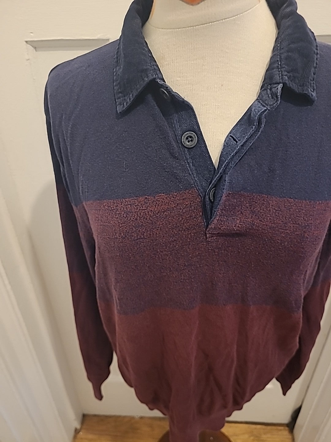 Mens Atlantic Bay Size Medium Navy/Purple Long Sleeved Polo