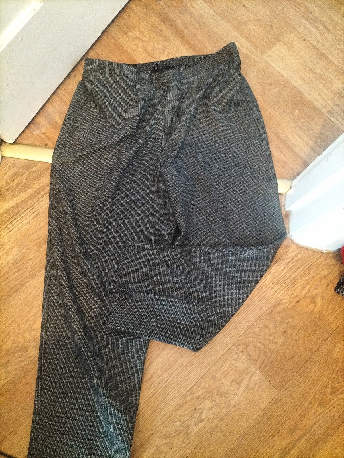 Classic 20 Black And White Fleck Straight Leg Trousers Elasticated