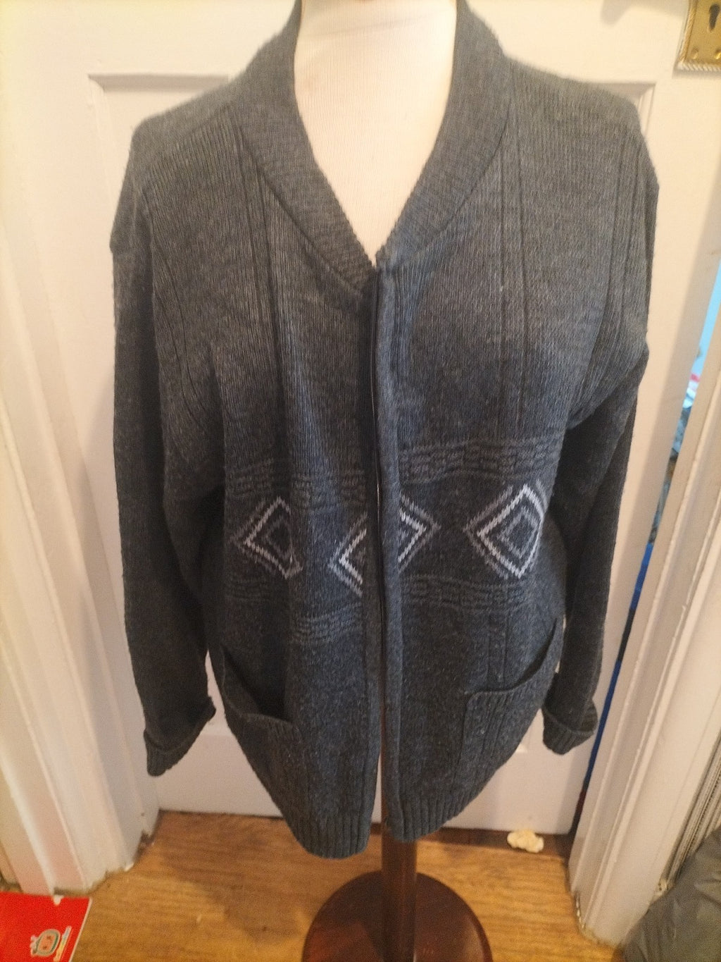 Mens Guv'Nors Size Large Grey Zip Through Cardigan