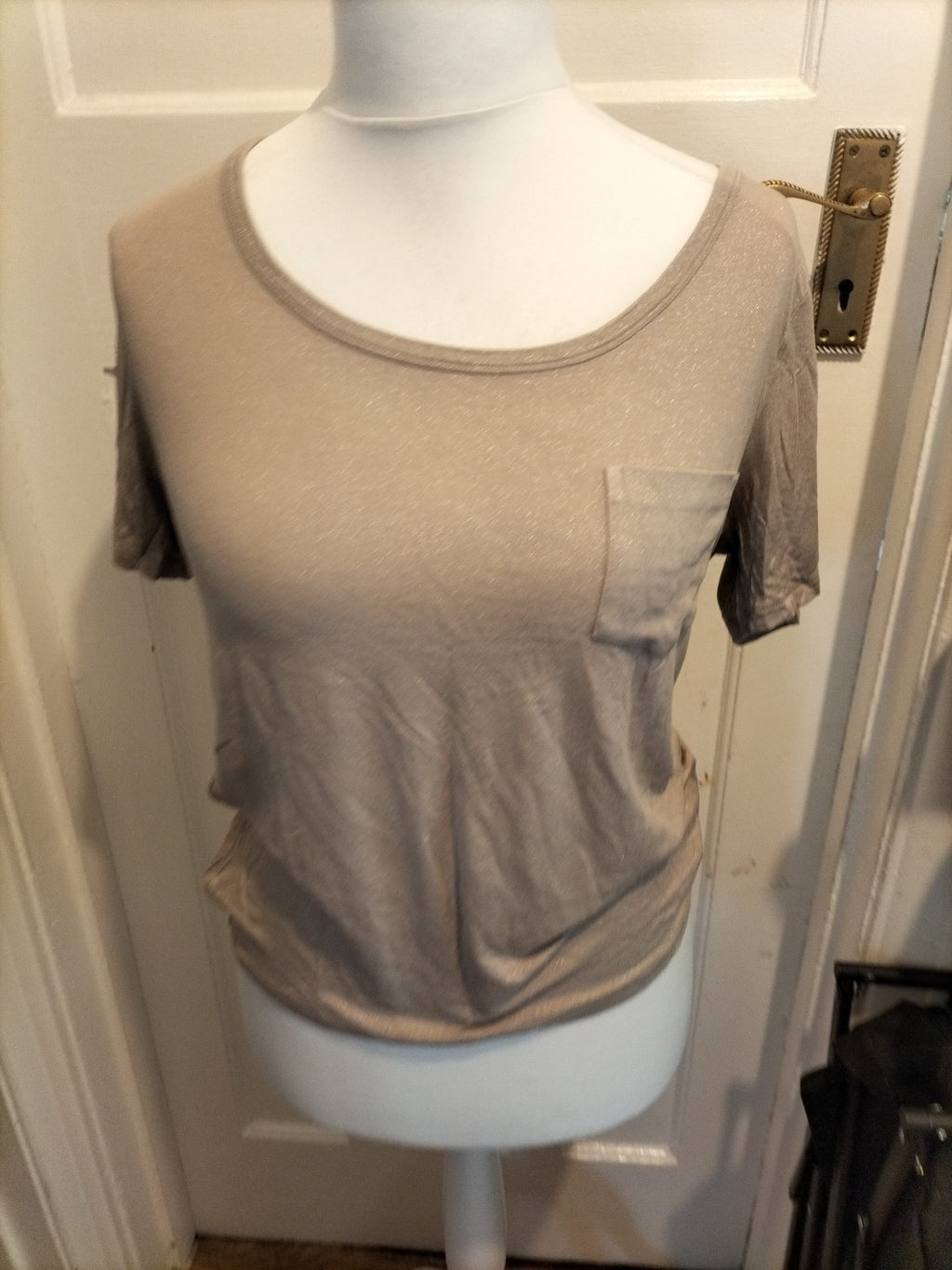 Ladies Autograph Size S/M light beige Shimmer Short Sleeved Tshirt