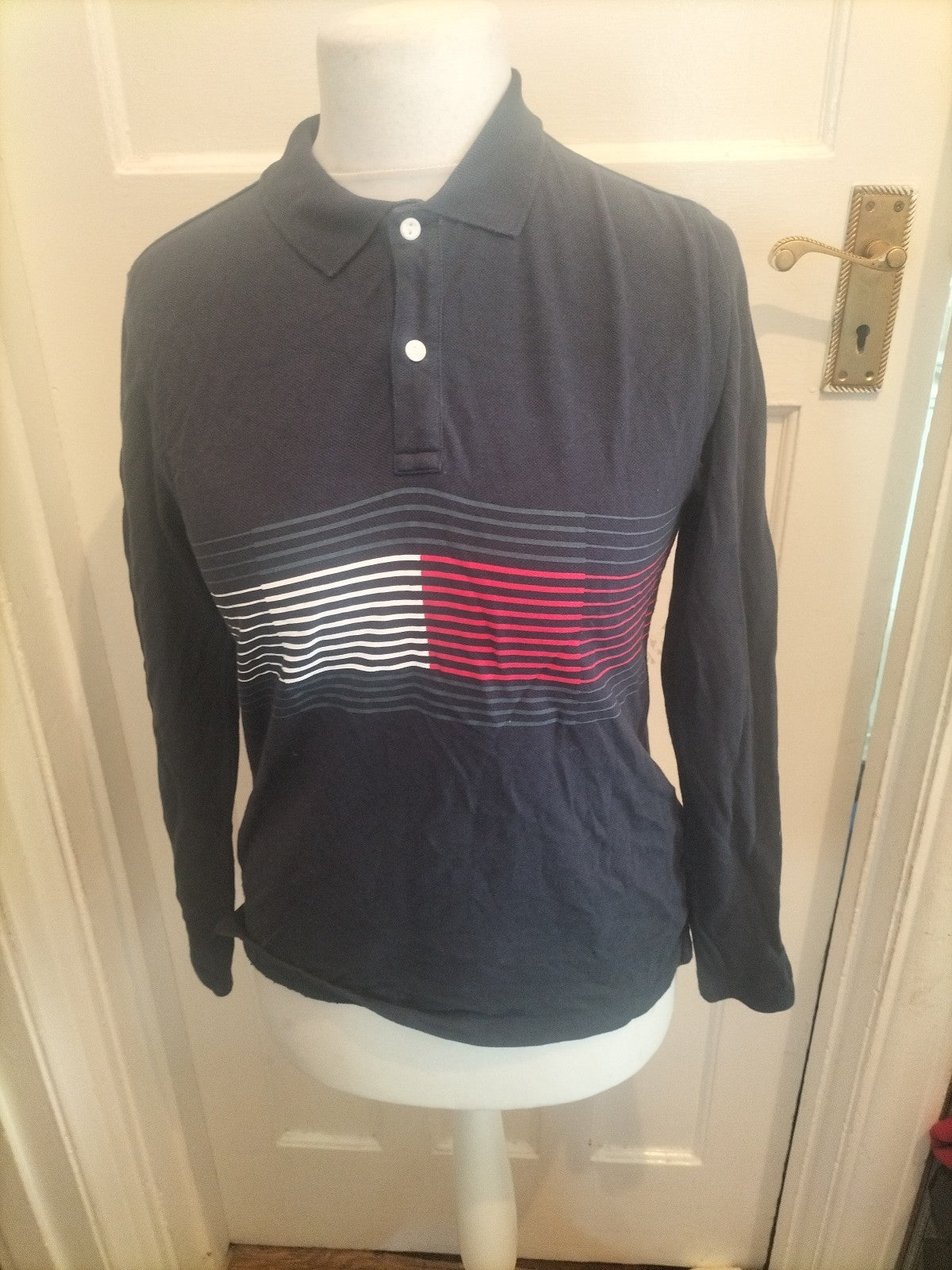 Mens Tommy Hilfiger Size 164 Navy Long Sleeve Polo