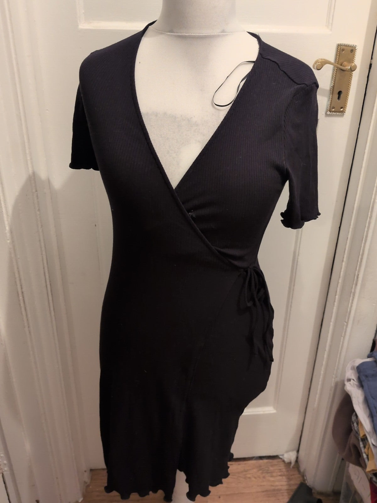 Primark 10 Black Low V Cut Neck Short Sleeve Dress