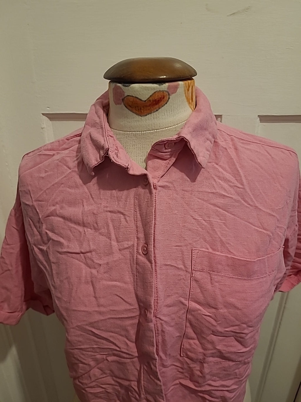 Ladies Primark Size Small Pink Short Sleeved Buttoned Crop Top
