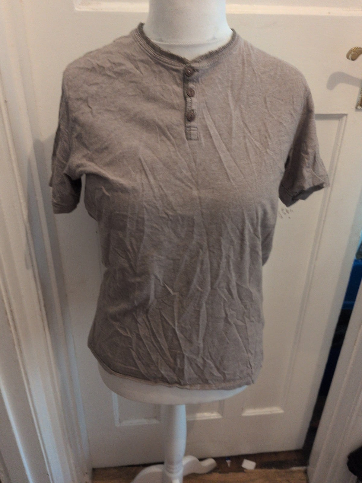 Next Large Grey Grandad Laundered Short Sleeve Shirt