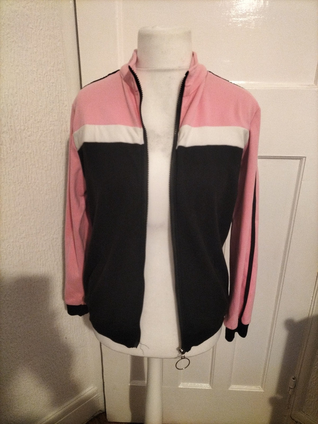 Ladies Boske Size Large Pink And Black Zipped Jacket