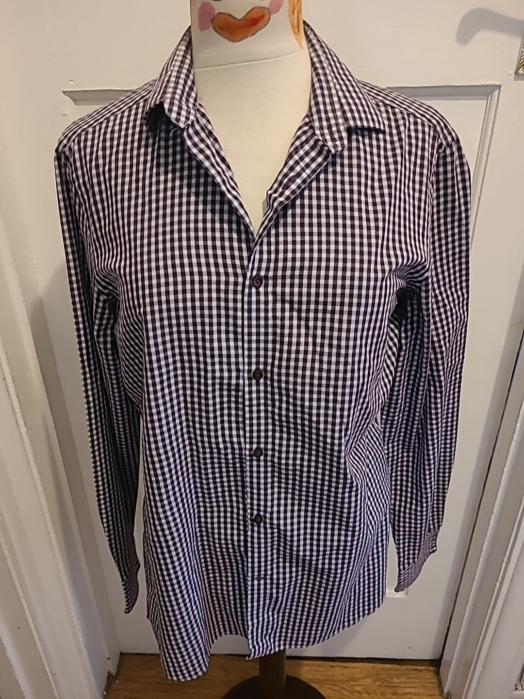 Mens Next Size 16 Collar Deep Purple Check Slim Fit Shirt