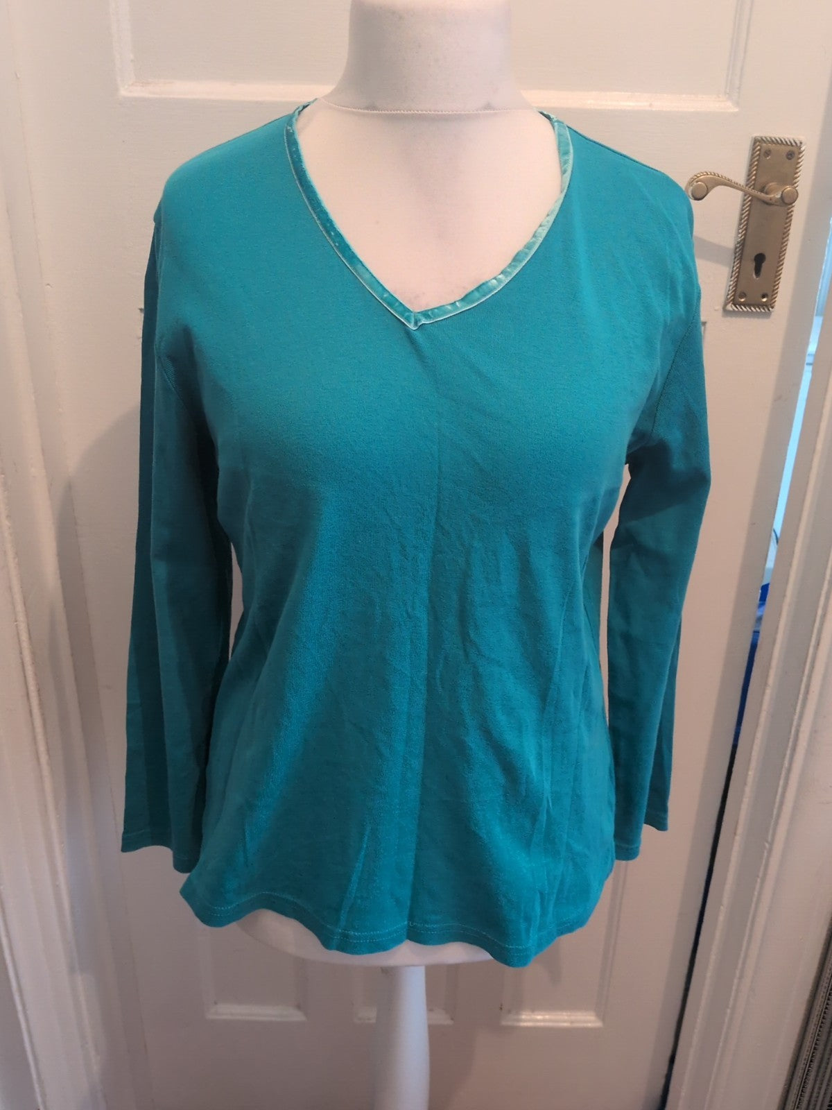George 16 Turquoise Aqua Long Sleeve V Neck Blouse