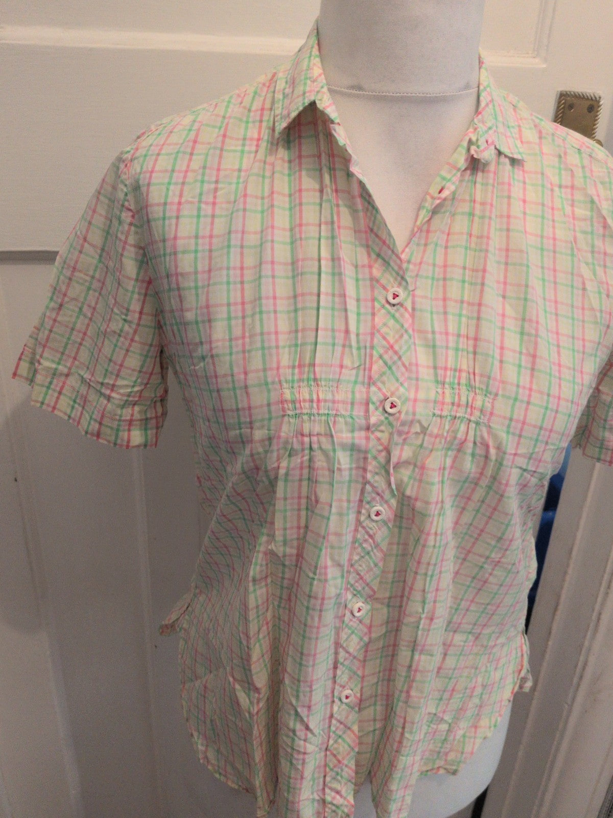 Gant 12 Multicoloured Check Short Sleeve Buttoned Collared Blouse