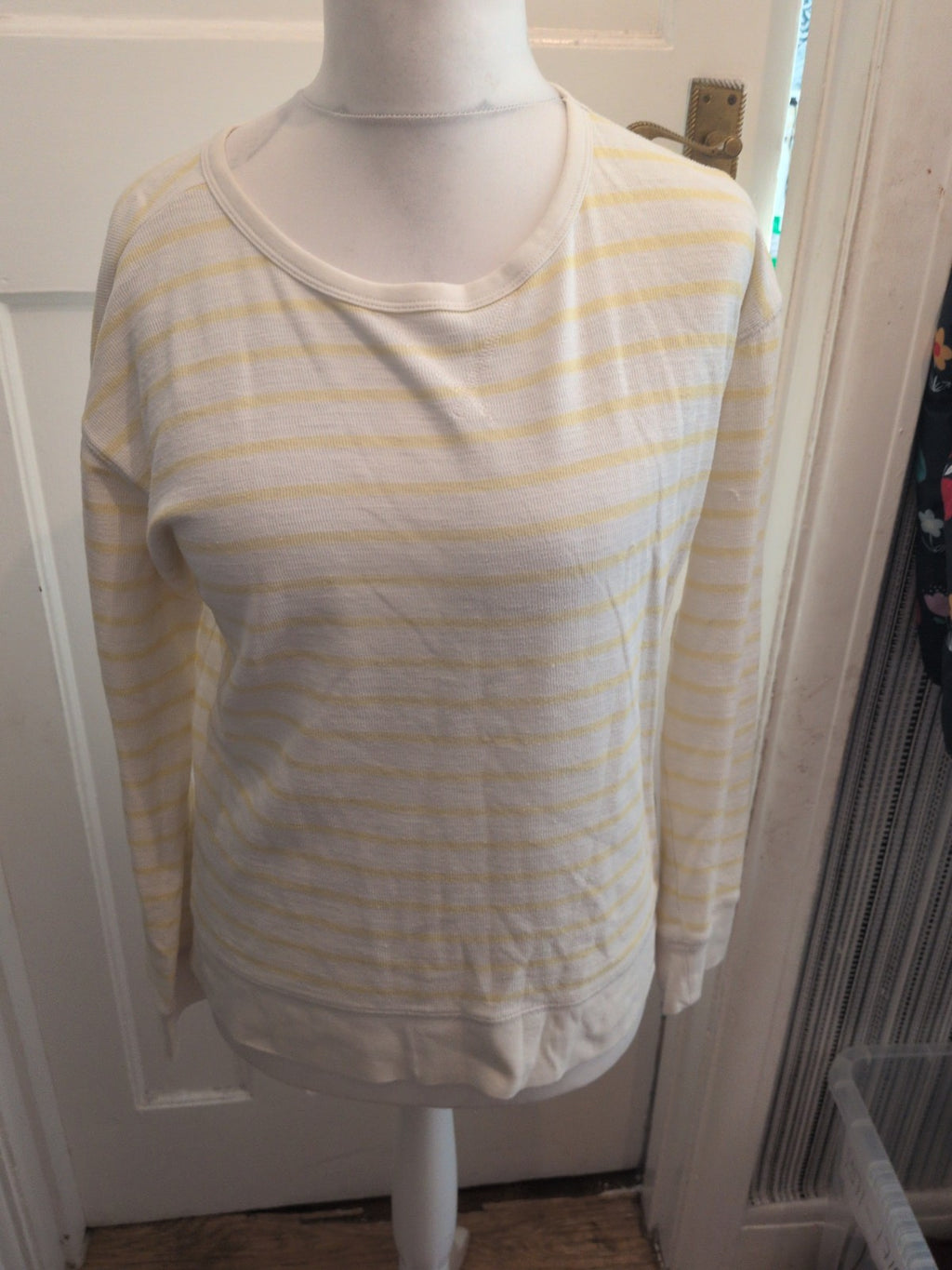 Ladies Gap Size Medium Yellow Stripe Jumper Small Hole On Front