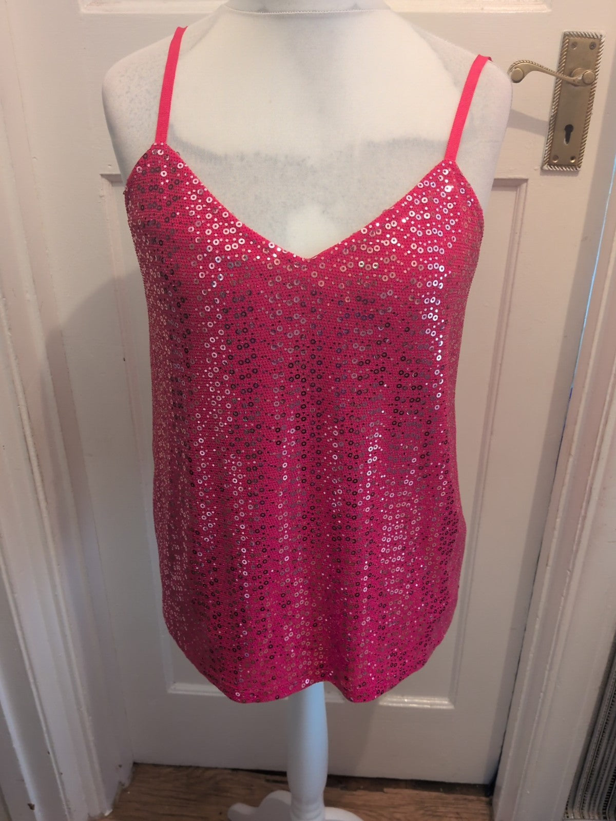 Next Petite 16 Pink Sequin Sleeveless Top