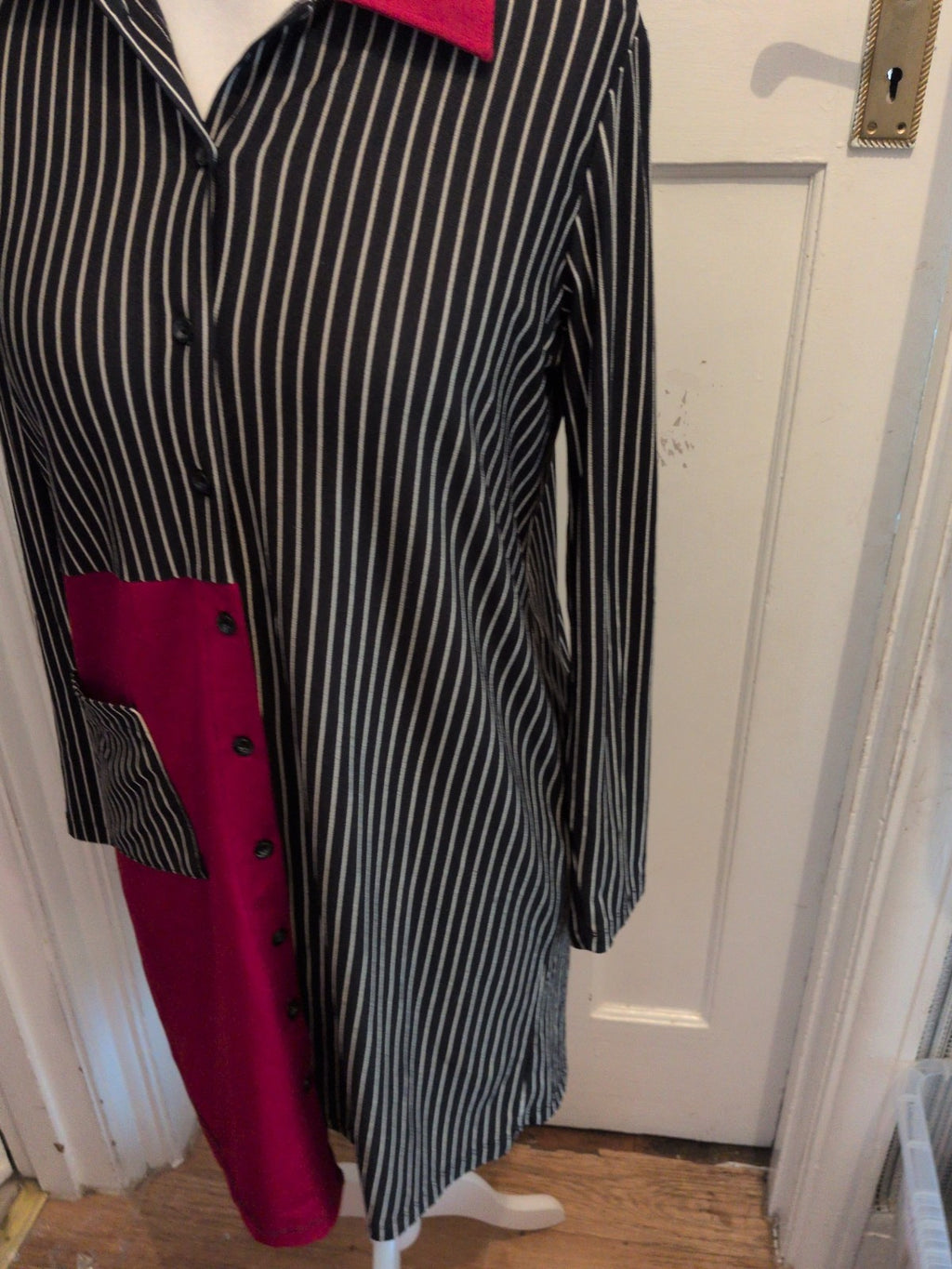 Tavin 8 Black Stripe Long Sleeve Buttoned Dress