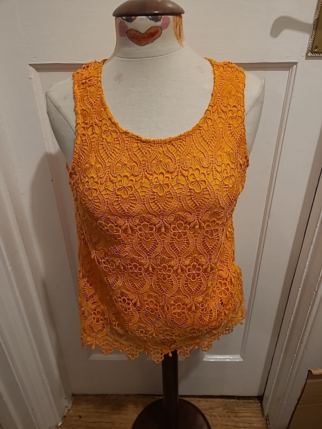 Ladies Dorothy Perkins Size 12 Orange Lace Lined Sleeveless Tshirt