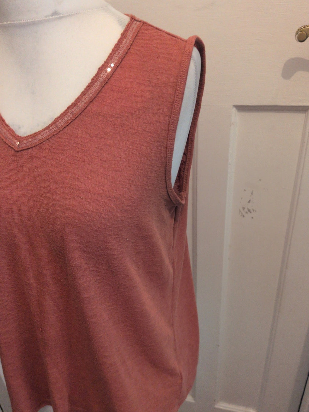 Next 14 Orange With Sequin V Neck Sleeveless Blouse