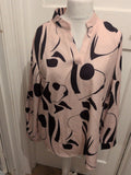 2XL Pale Pink And Black Long Sleeve Blouse