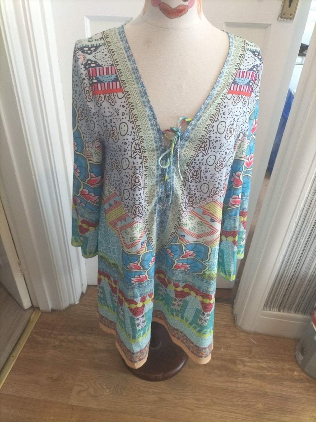 Ladies Small Multi Coloured Floral Aztec Mid Sleeved Dress
