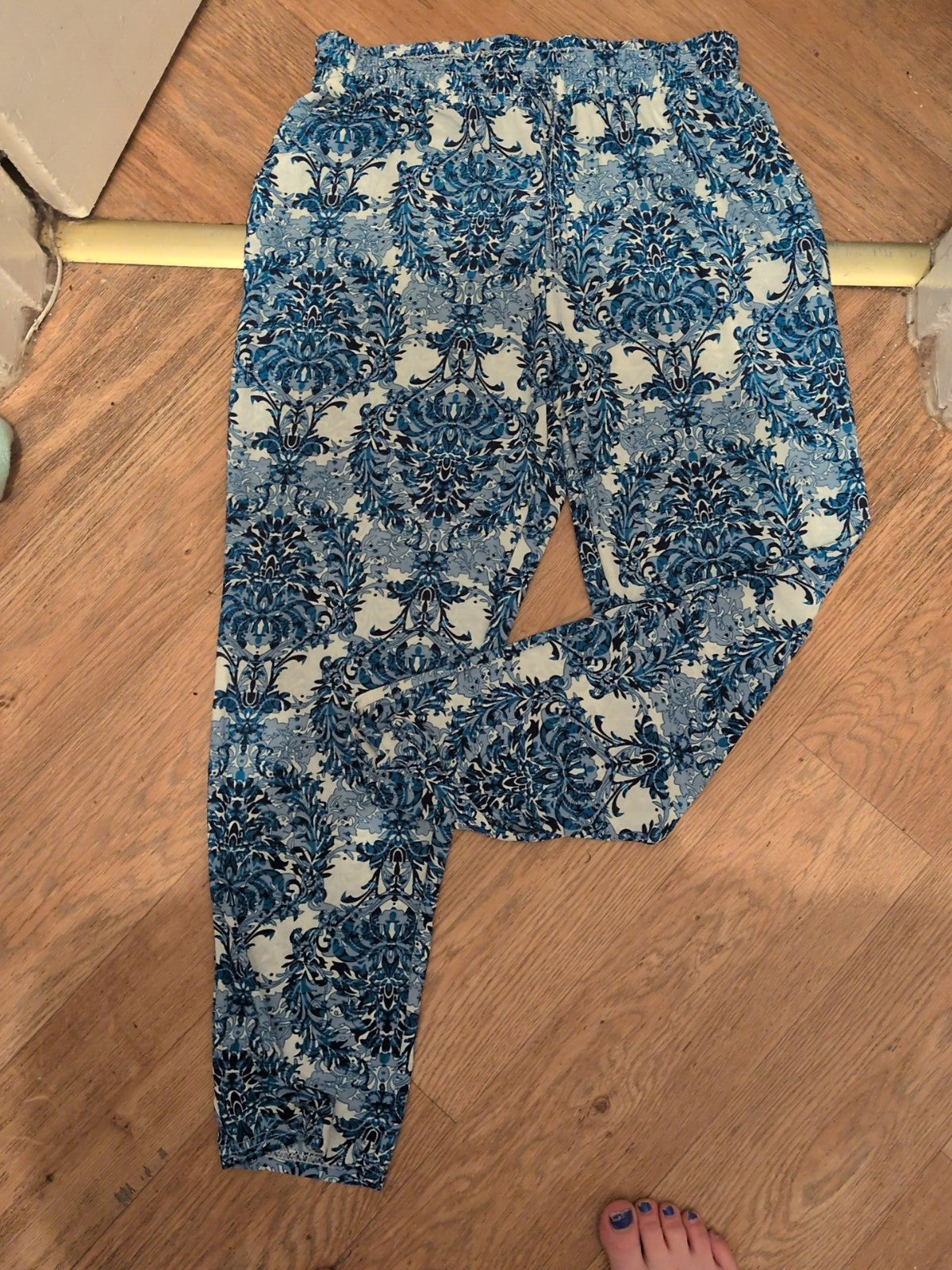 2XL Blue White Aqua Turquoise Elasticated Trousers