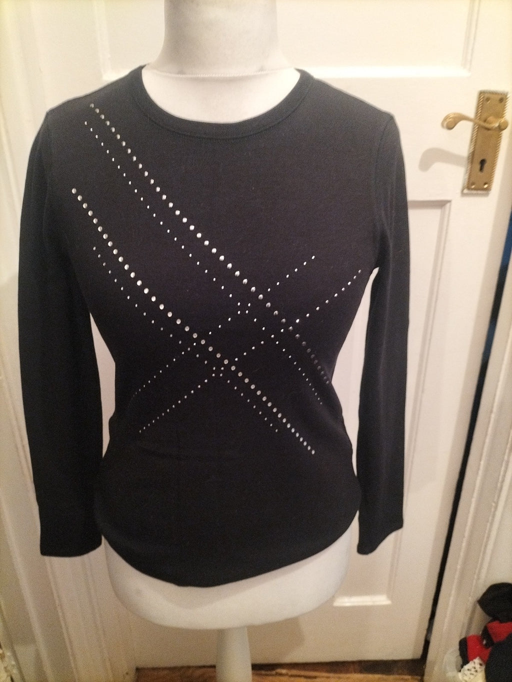Ladies Marks And Spencer 10 Black Long Sleeved Diamante T-shirt
