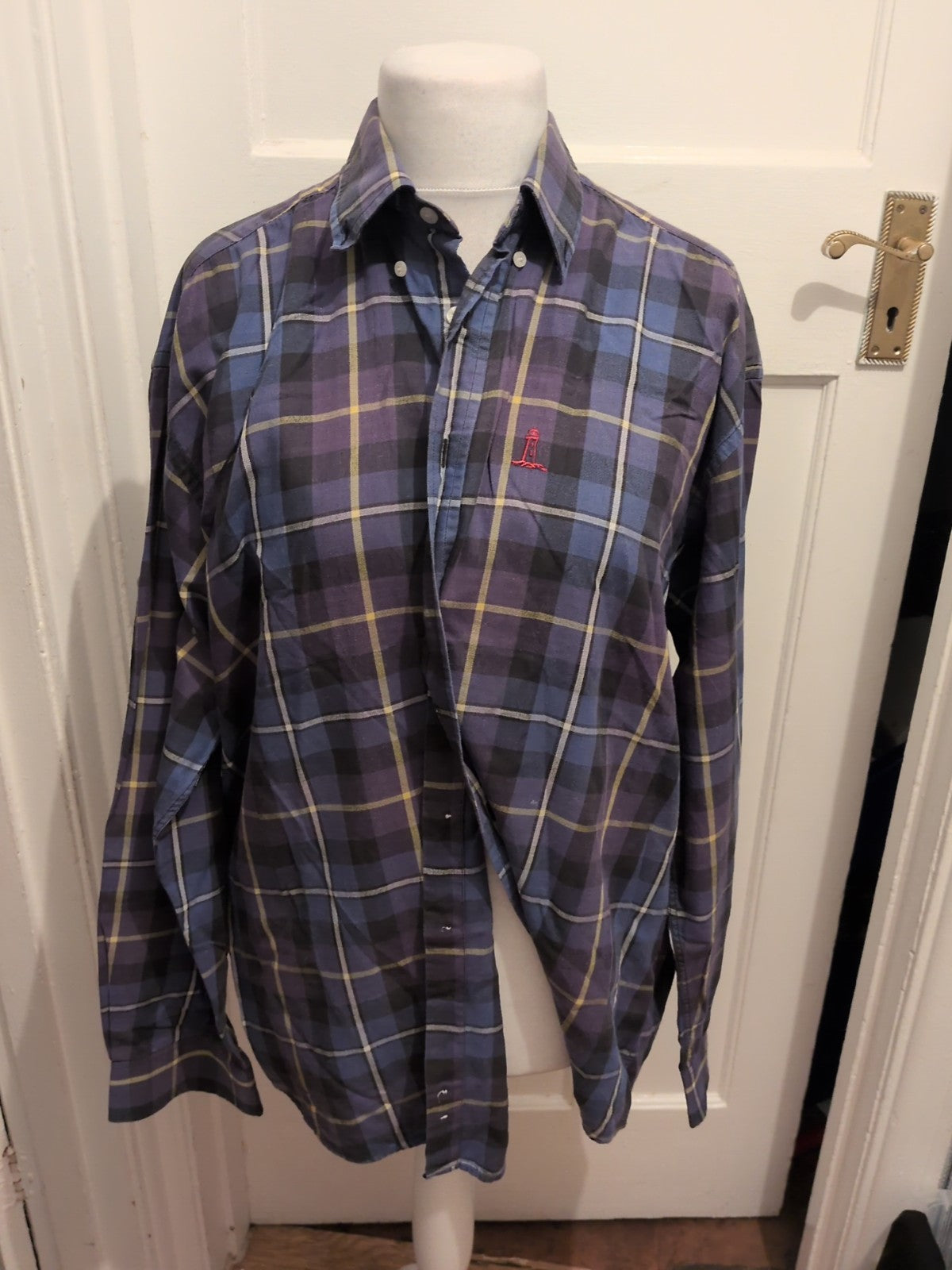 Rockport XL Navy Check Long Sleeve Shirt