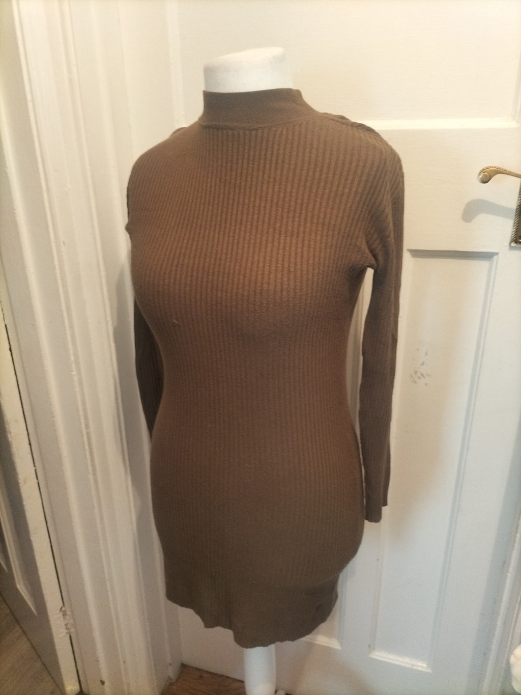 Ladies Primark Size 14 Khaki Ribbed Long Sleeved Jumper Dress