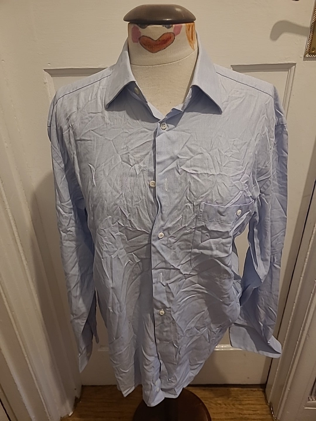 Mens Canali Size 15.75" Blue/White Fleck Long Sleeved Shirt