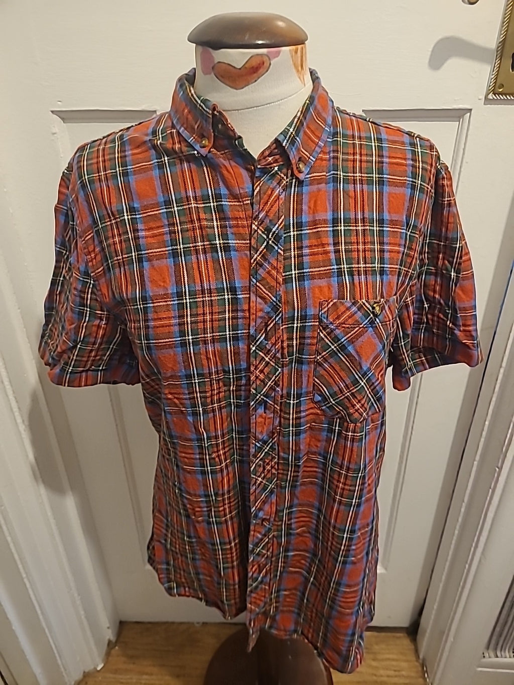 Mens Topman Size Medium Classic Fit Red/Navy Check Short Sleeved Shirt