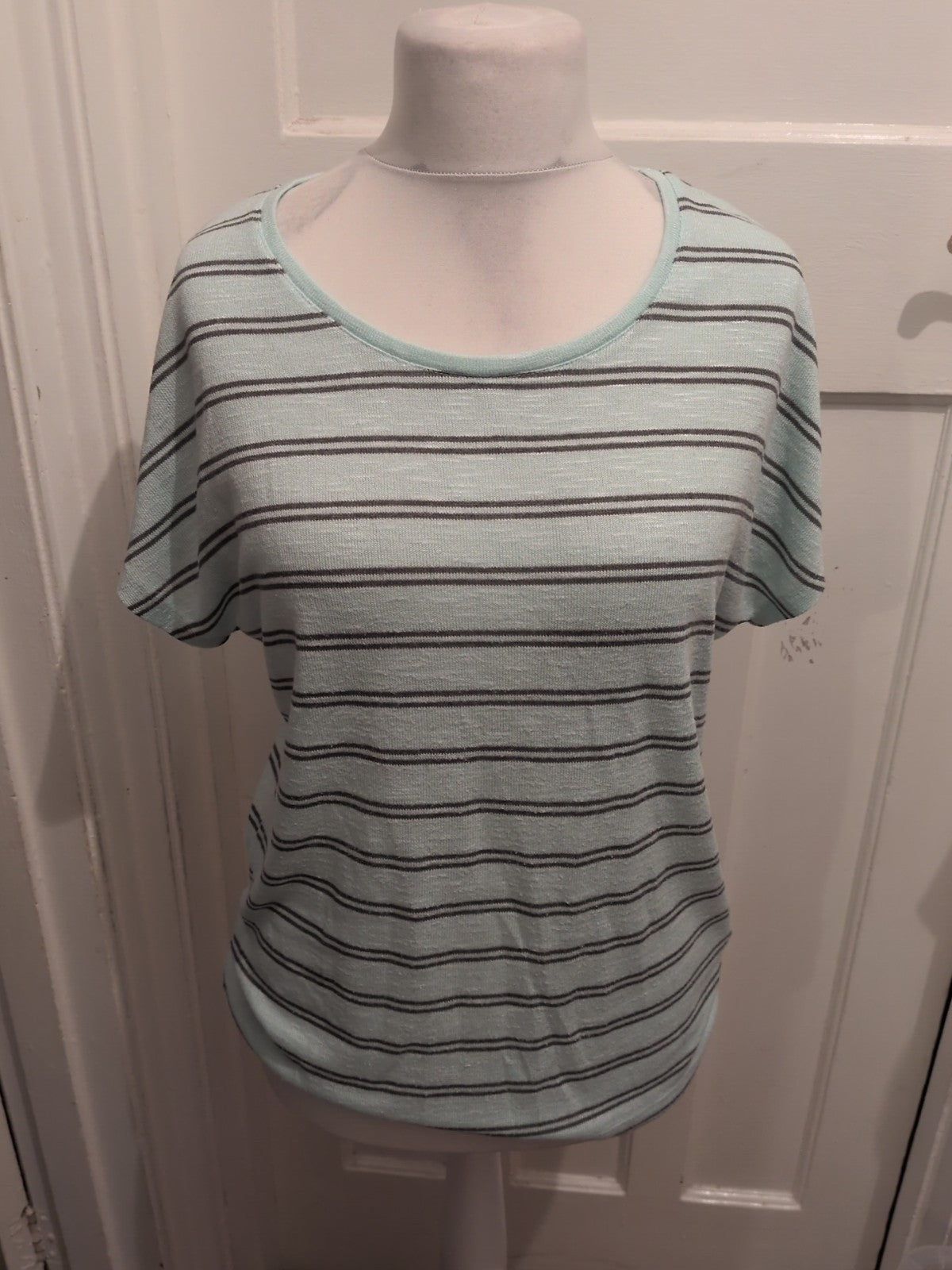 Viz.A.Viz 12/14 Pale Blue And Grey Striped Short Sleeve Blouse