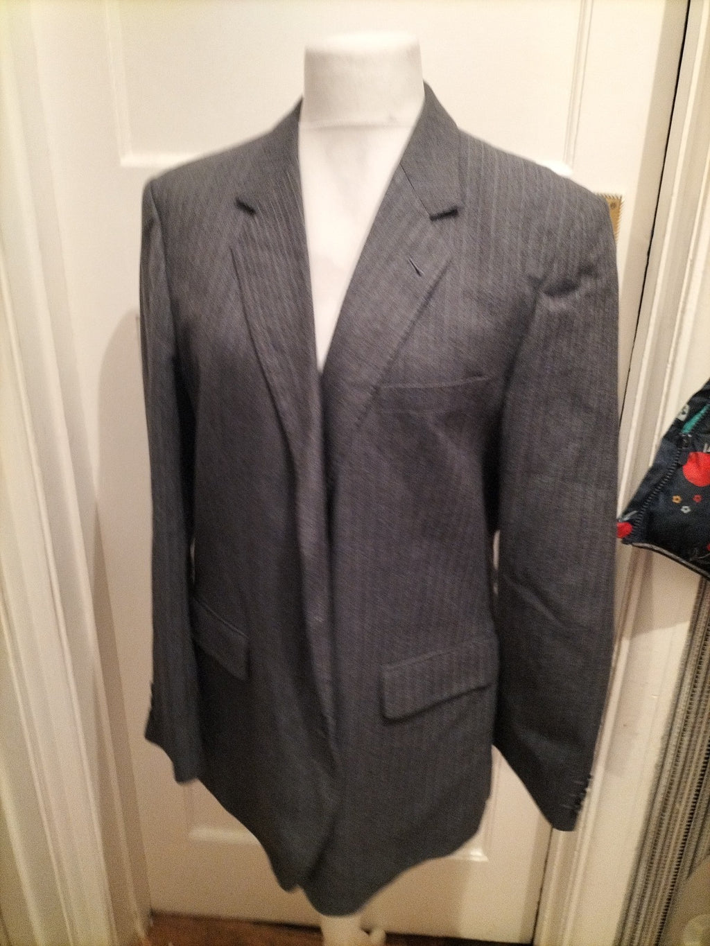 Mens Burtons Size Large Grey Pinstripe Wool Blazer