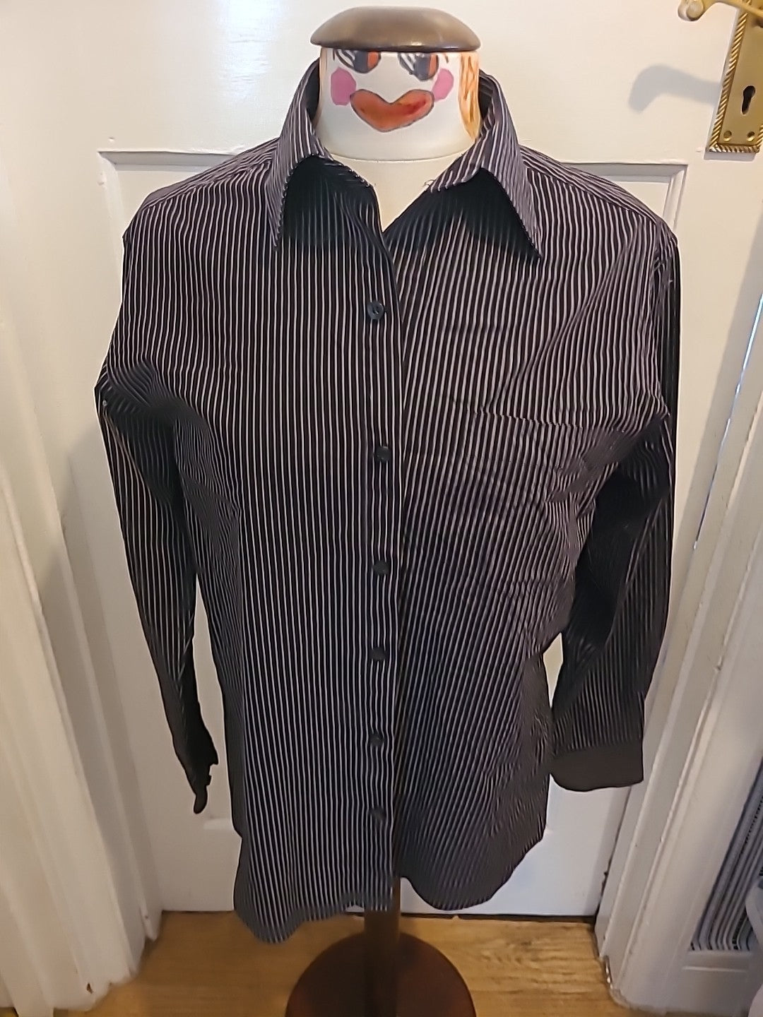 Mens Tu Size 14.5" Black Purple Thin Striped