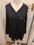 Primark 14 Black V Neck Long Sleeve Lightweight Blouse