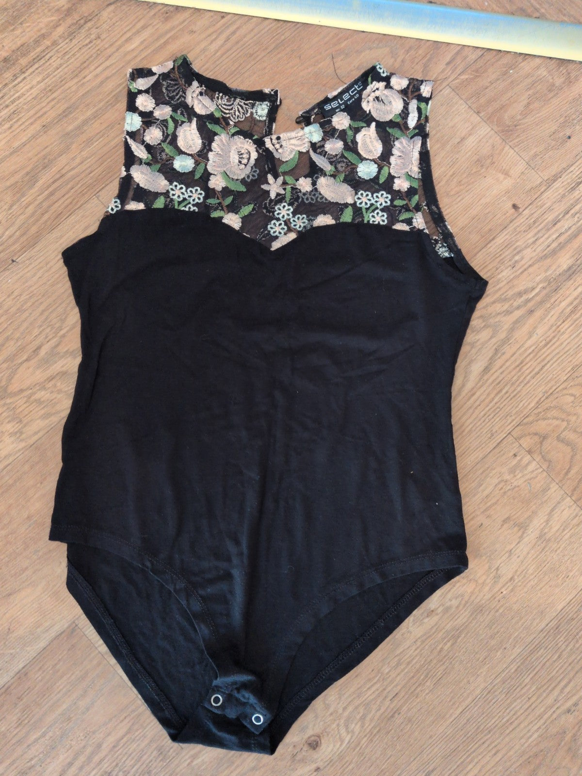 Ladies Select 12 Black With See Through Floral Sleeveless Bodysuit