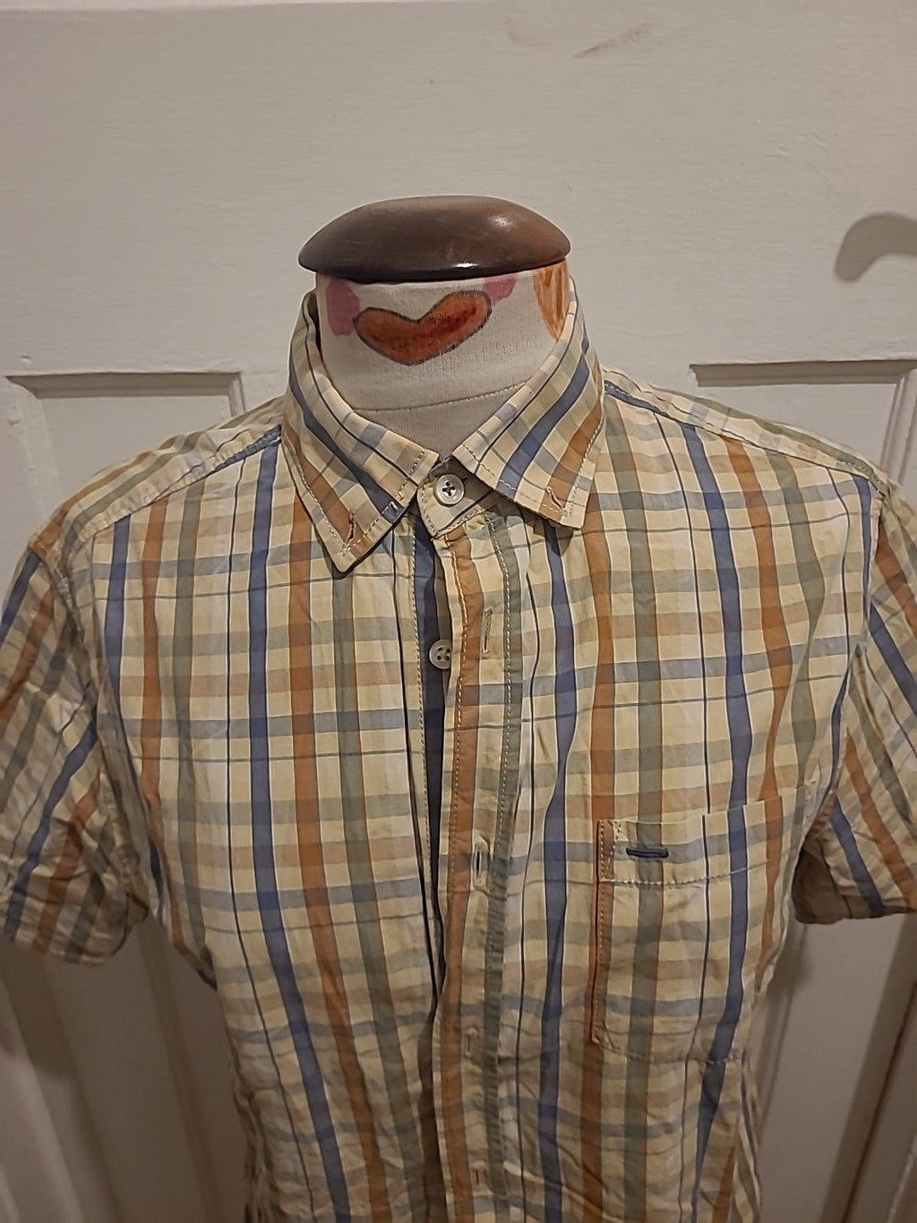 Mens Burton Size M Pale Yellow/Orange/Blue Check Short Sleeved Shirt