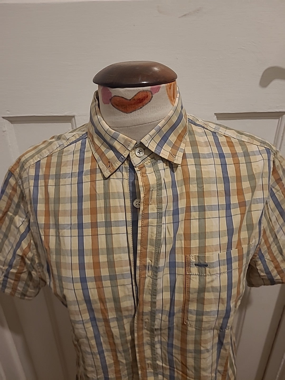 Mens Burton Size M Pale Yellow/Orange/Blue Check Short Sleeved Shirt