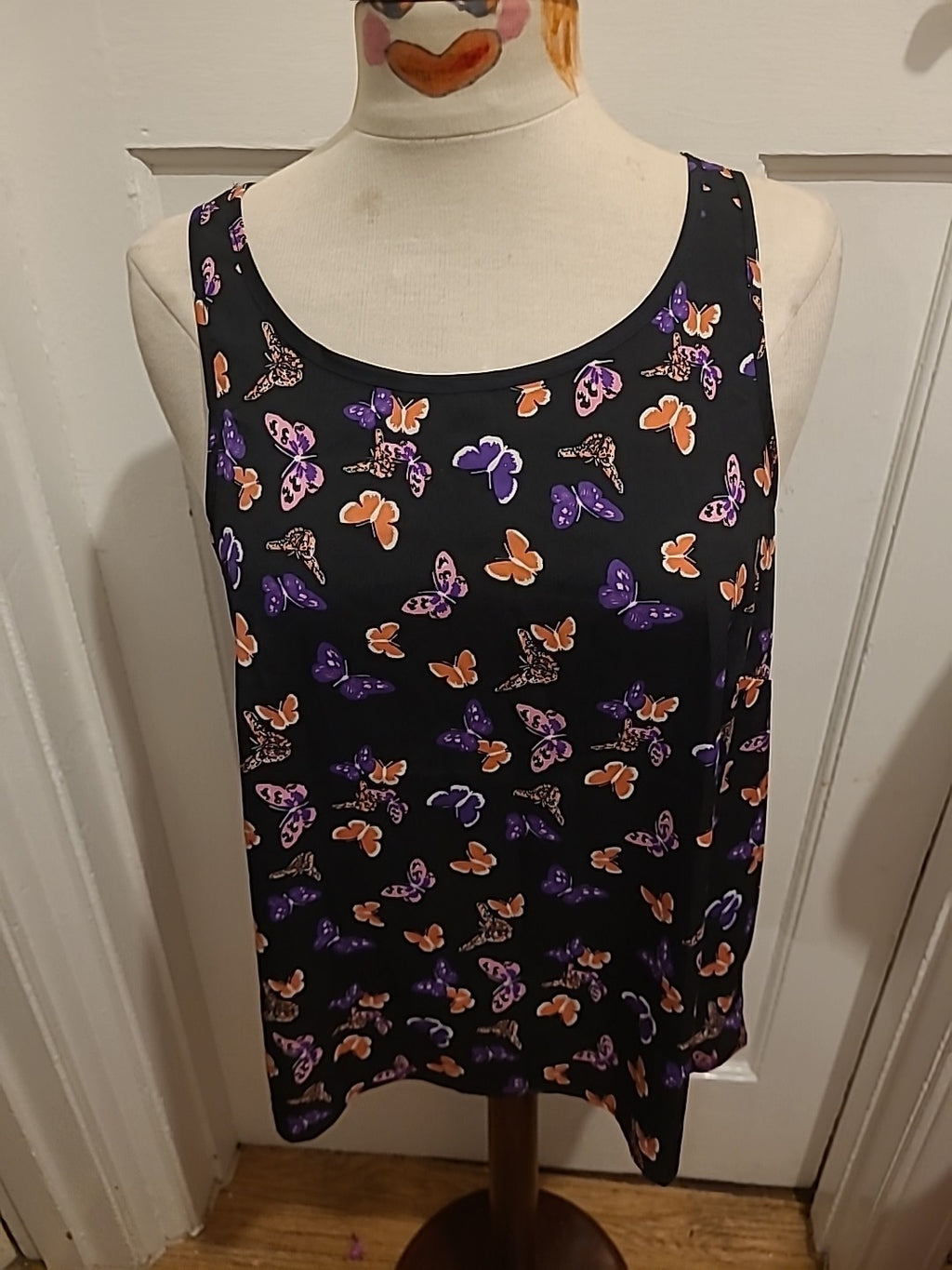 Ladies Sleeveless Top Atmosphere Size 12 Black / Pink Butterflies