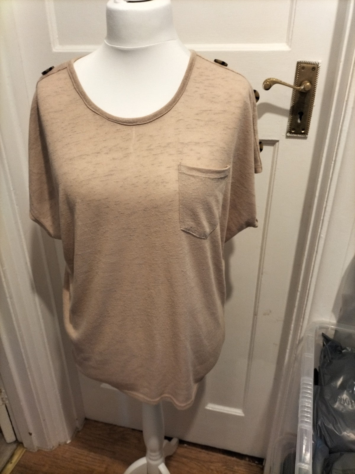 Ladies Pep&Co Size Small Beige Pale Brown Short Sleeved Blouse